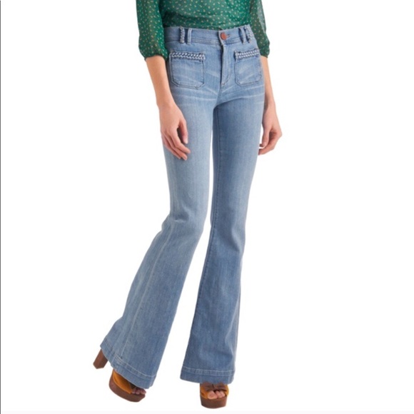 Modcloth Denim - ModCloth High Waist Braided Pocket Flare Leg Jeans